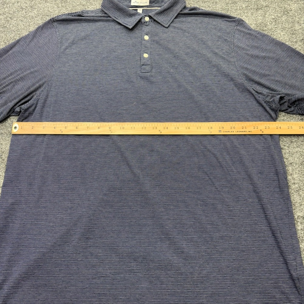 Peter Millar Mens XXL Navy Blue White Micro Stripe Pima Cotton Silk Polo Shirt - Picture 4 of 8